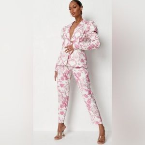 Missguided Pink Porcelain Print Tailored Cigarette Pants
